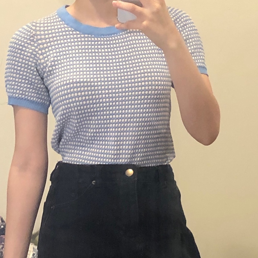 LIGHT BLUE ZARA FUNKY GEOMETRIC KNIT TOP